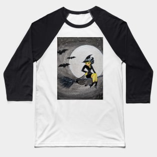 Happy Halloween Witch Sitting on a Broom Baseball T-Shirt